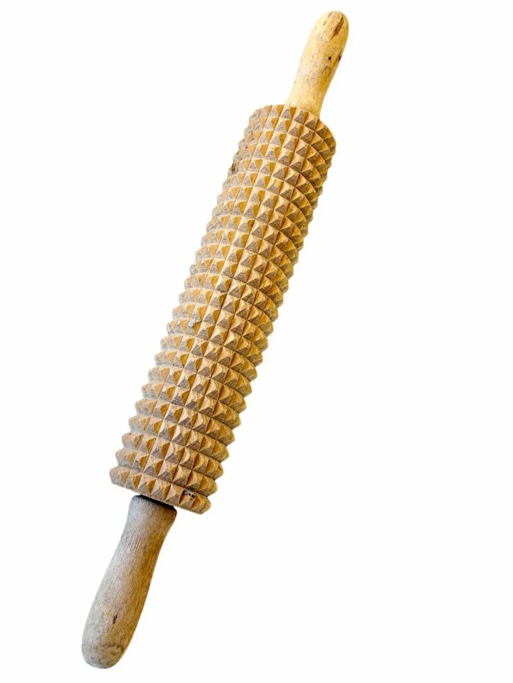Rolling Pin Vtg Wood Sweden Notched Cutter Grooved Grid Crackers Lefse or Pasta